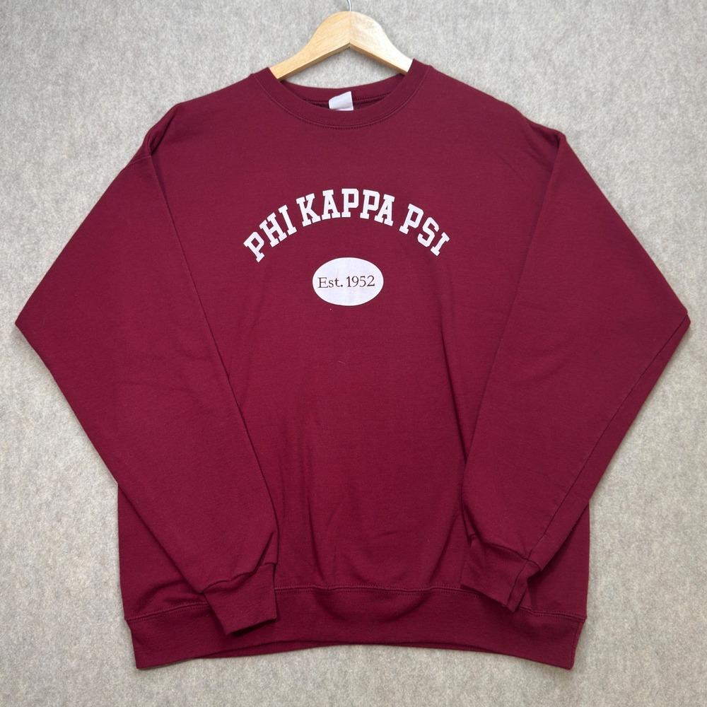 Phi Kappa Psi Mens Large Burgundy Collegiate Preppy Casual Fraternity Sweatshirt